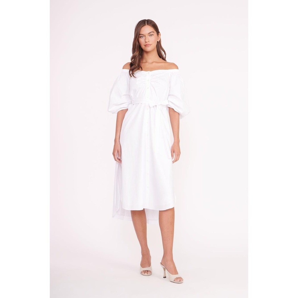 STAUD Reese Dress in‎ White Size XS Belted Summer Cotton